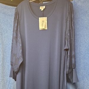 Ming Wang Charcoal Lace Sleeve Midi Dress